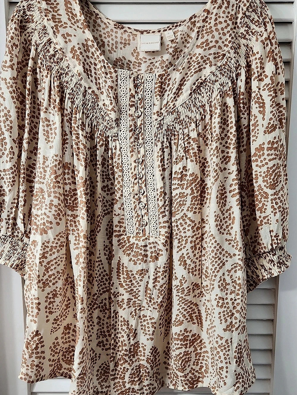 ZAC & RACHEL Animal Print Blouse in Cream & Brown Like New